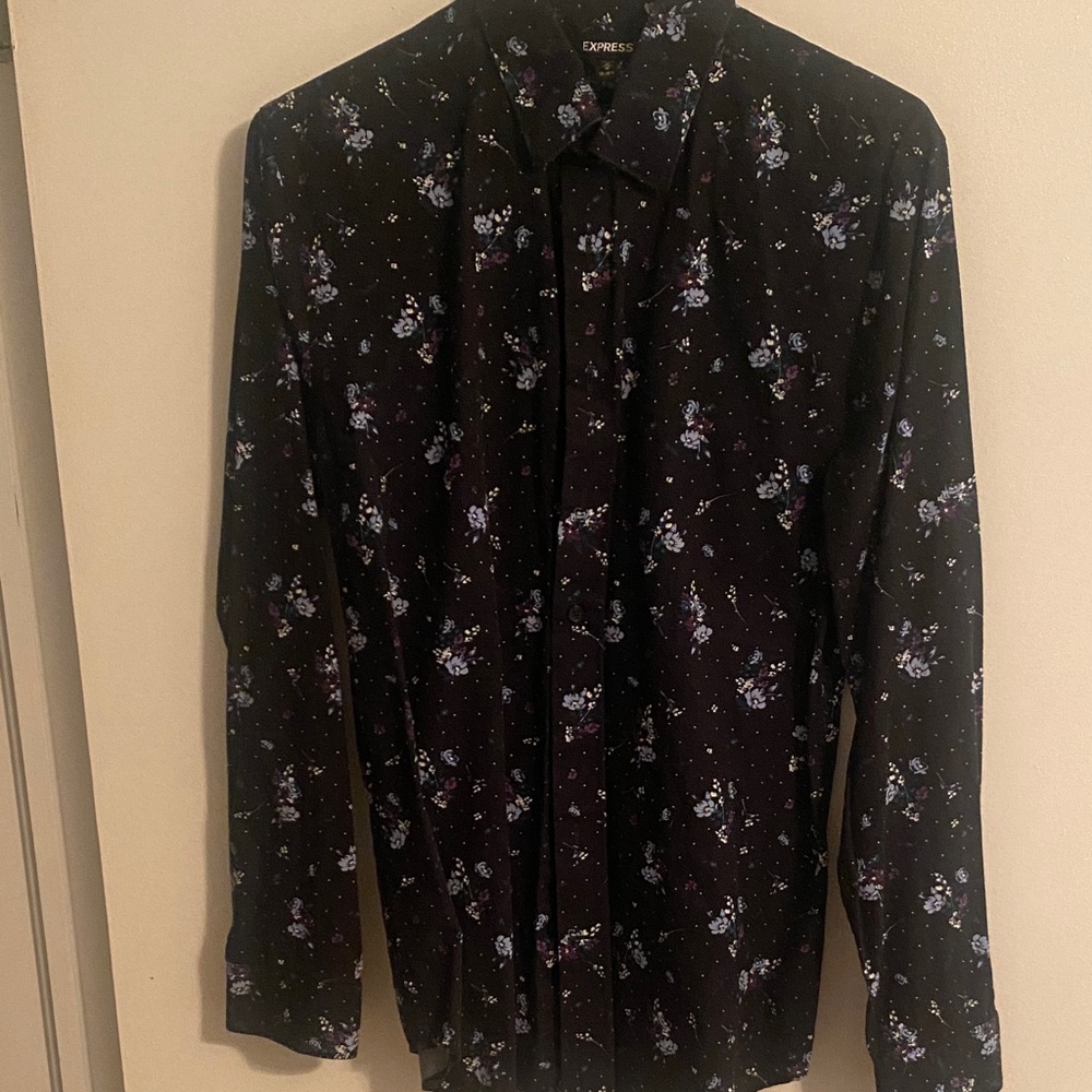 Express Men's Black Shirt with Floral Pattern